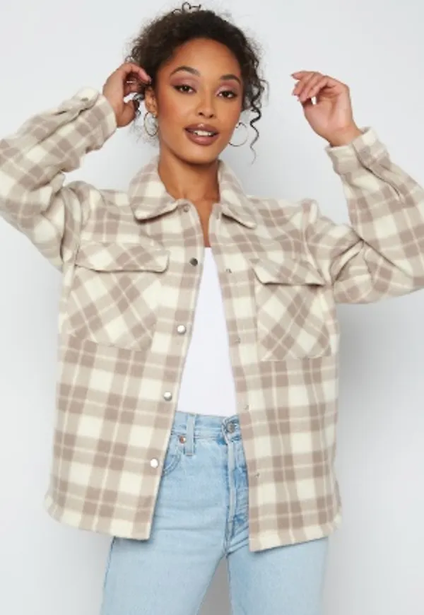 JDY Holly Check Short Shacket Bark Checks WW XL