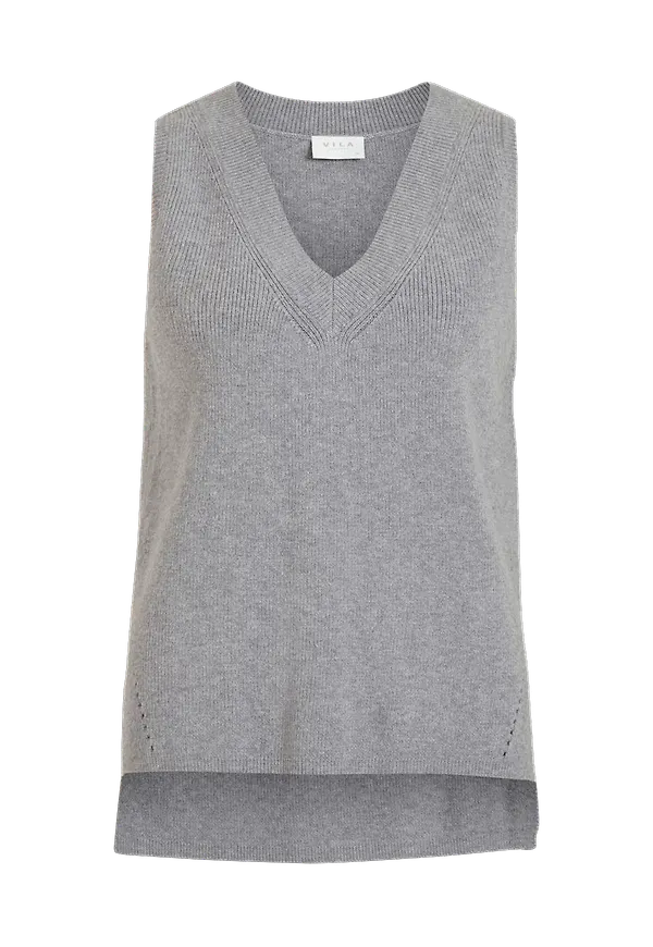 Vila - Väst viRil Knit rib V-neck S/L Vest - Grå