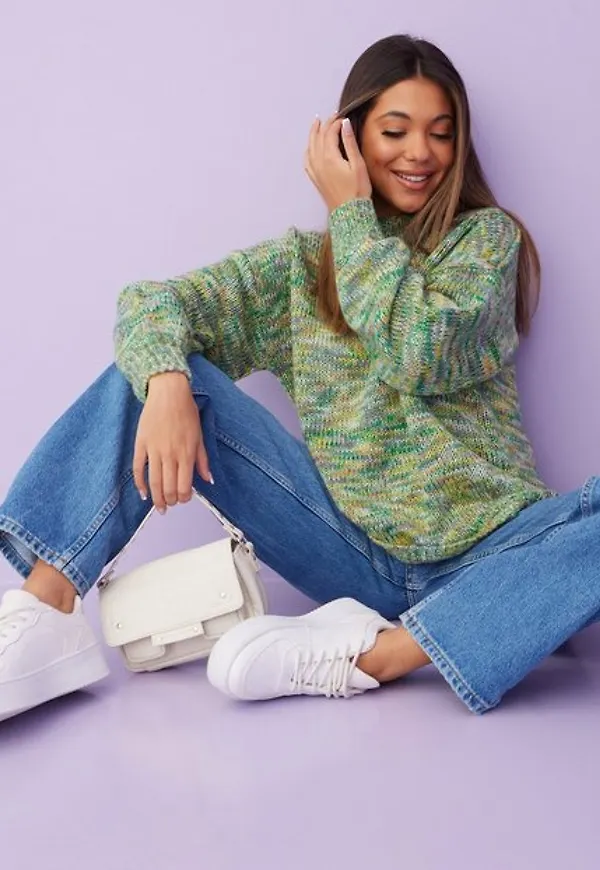 NLY Trend Cosy Space Yarn Knit Sweater Stickade tröjor Grön Mönstrad