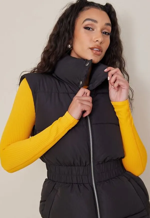 Jacqueline de Yong Jdyimagine Padded Waistcoat Otw Hab Västar Black Cloud Dancer Contrast Lining