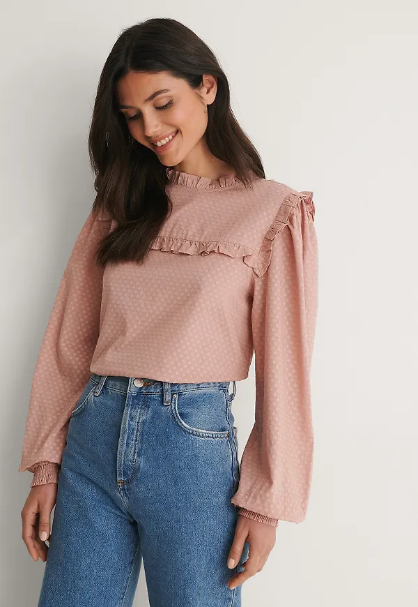 NA-KD Boho Dobbyblus Med Hög Hals - Pink