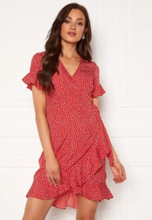 VERO MODA Henna 2/4 Wrap Dress Goji Berry AOP:Tiny XS