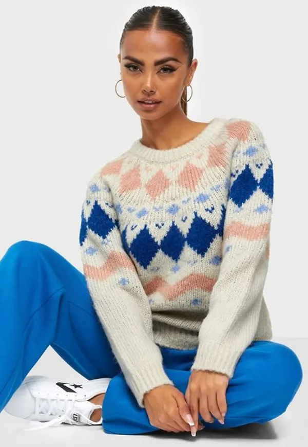 Vero Moda Vmfilippa O-Neck Nordic Blouse Ga B Stickade tröjor Birch W. Misty Rose + Surf The Web + Gra