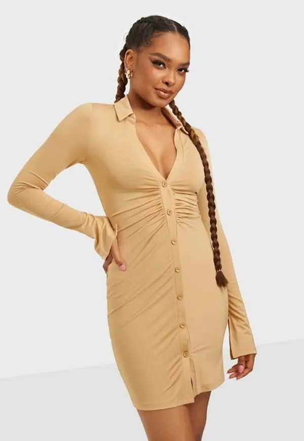 NLY One Collar Mini Dress Fodralklänningar Caramel