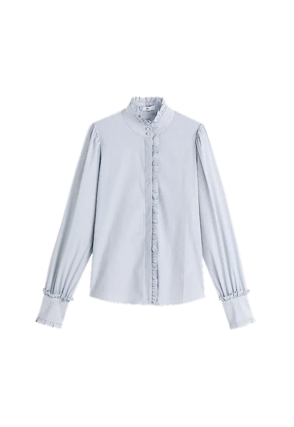La Redoute - Smalrandig skjorta med ståkrage och lång ärm - Grön