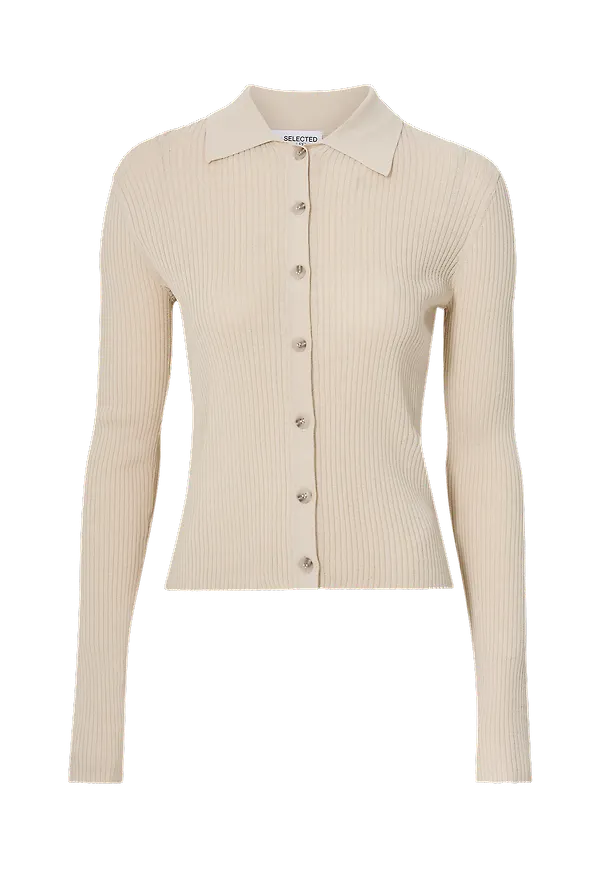 Selected FEMME - Cardigan slfAlly LS Knit Cardigan Poloneck - Beige