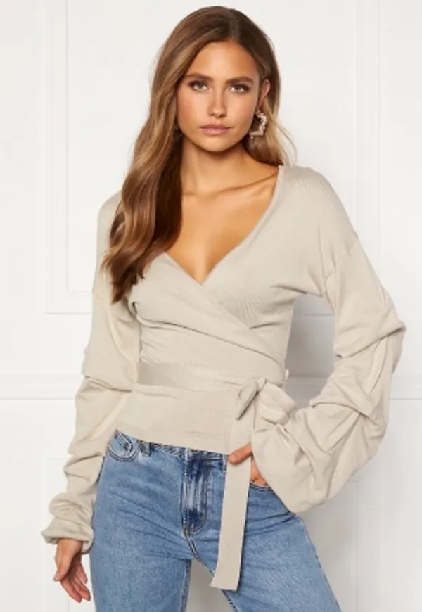 BUBBLEROOM Maggie knitted wrap top Light beige XS