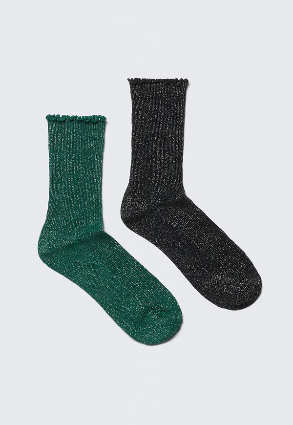 2-pack Frill-Edge Glitter Crew Socks