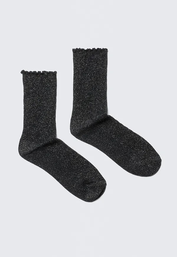 2-pack Frill-Edge Glitter Crew Socks