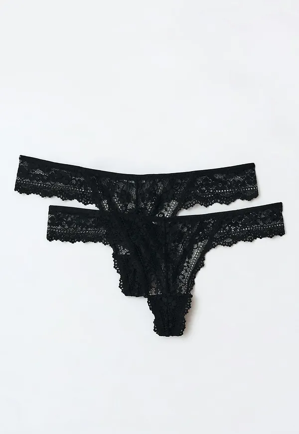 Gina Tricot - 2-pack lace thong - trosor 2-pack - Svart - XS - Dam