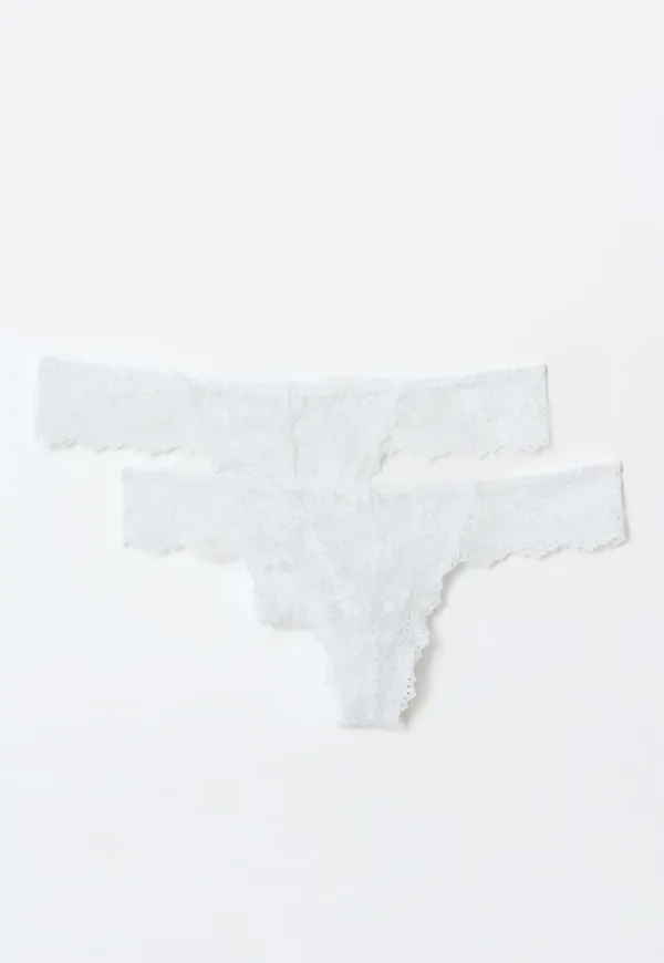 Gina Tricot - 2-pack lace thong - trosor 2-pack - Vit - XS - Dam