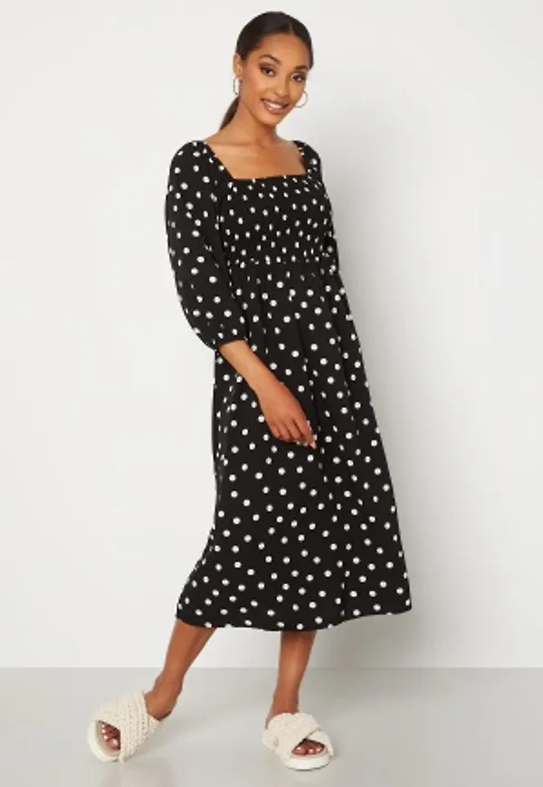 VERO MODA Ginna 3/4 Smock Square Dress Black AOP Medium Whi XL