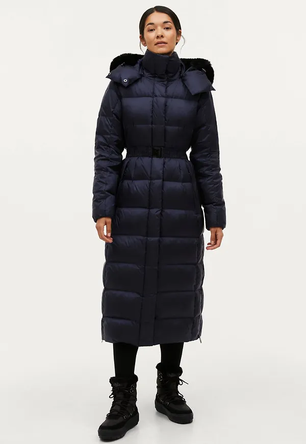 Áhkká - Dunkappa Gold Long Down Coat Shiny - Blå