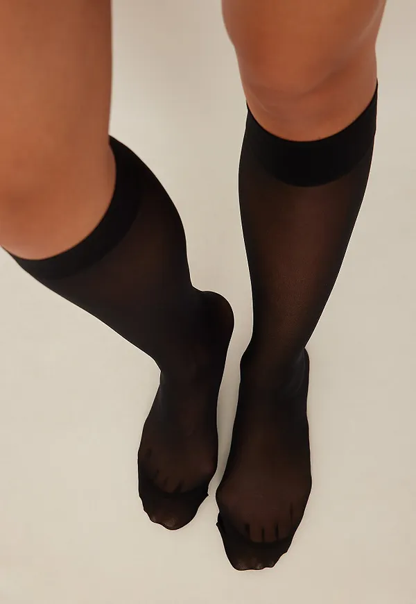 NA-KD Lingerie Basic knästrumpor 20 DEN 2-pack - Black