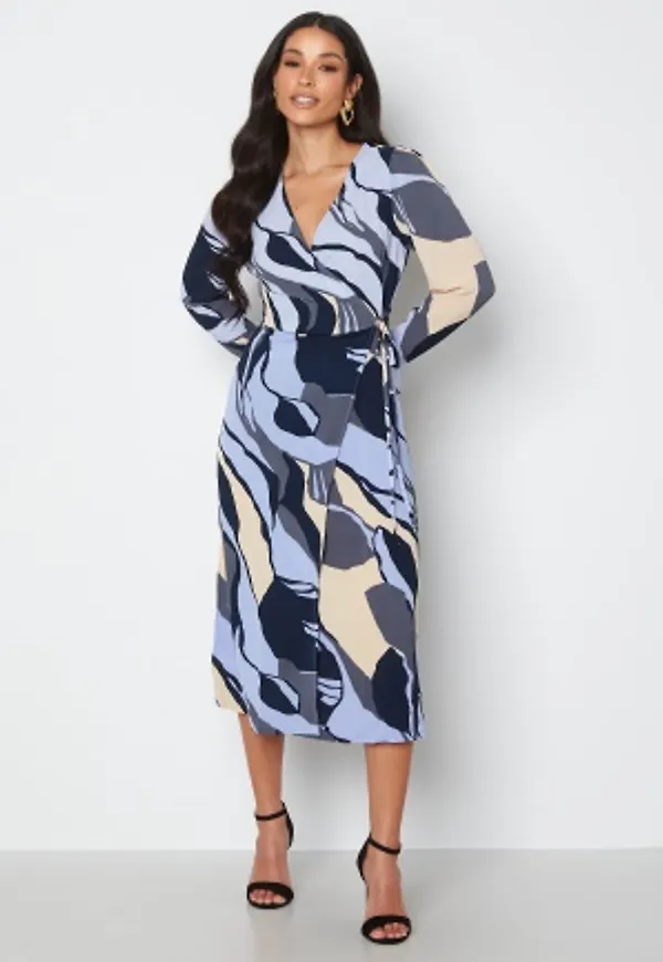 Pieces Catalina LS Wrap Dress Pale Iris AOP L