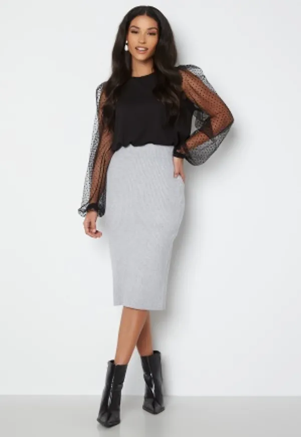 VILA Ril Pencil HW Knit Skirt Light Grey Melange M