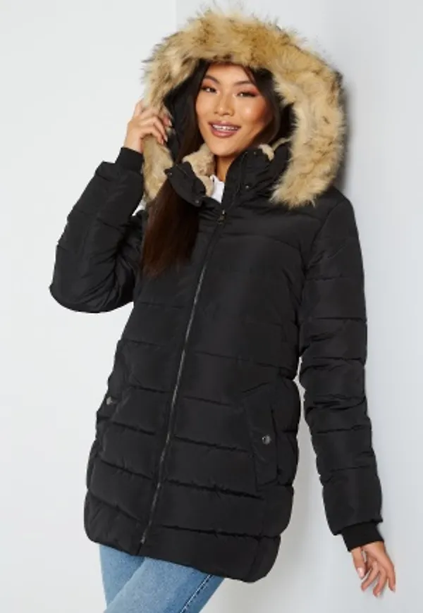 ONLY Camilla Hood Fur Coat Black Det. Nature Fu XL