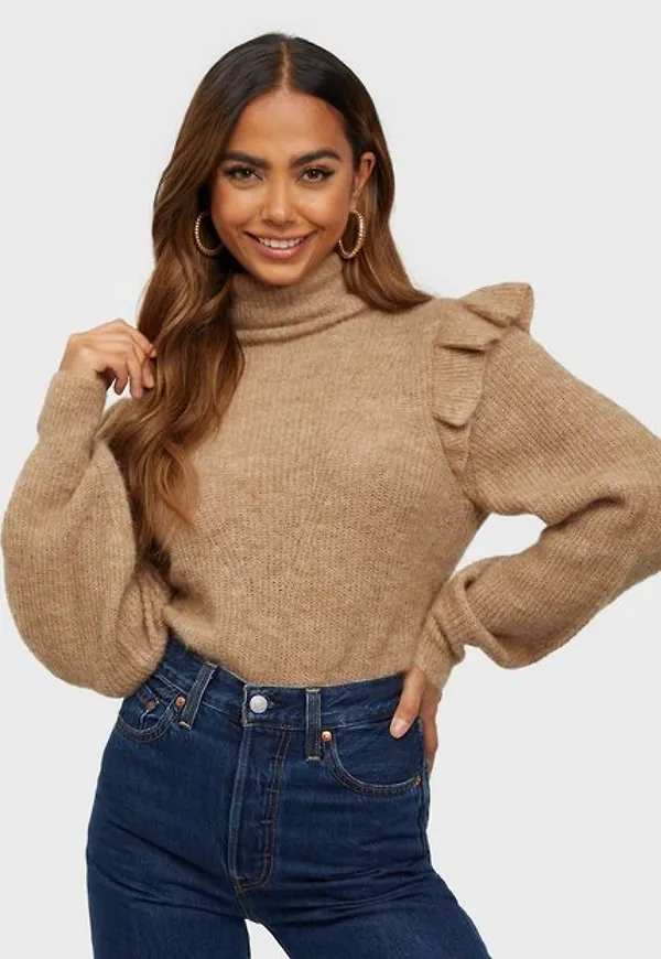 Vero Moda Vmkaia Ls Funnelneck Blouse Stickade tröjor Tan Melange