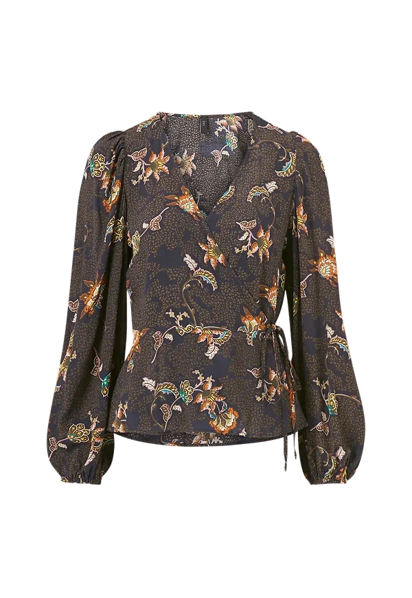 Y.A.S - Omlottblus yasMarta LS Wrap Top S - Svart