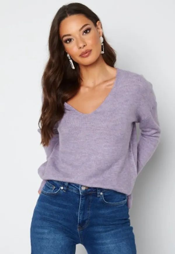 JDY Elanora L/S V-Neck Knit Lavender Gray S