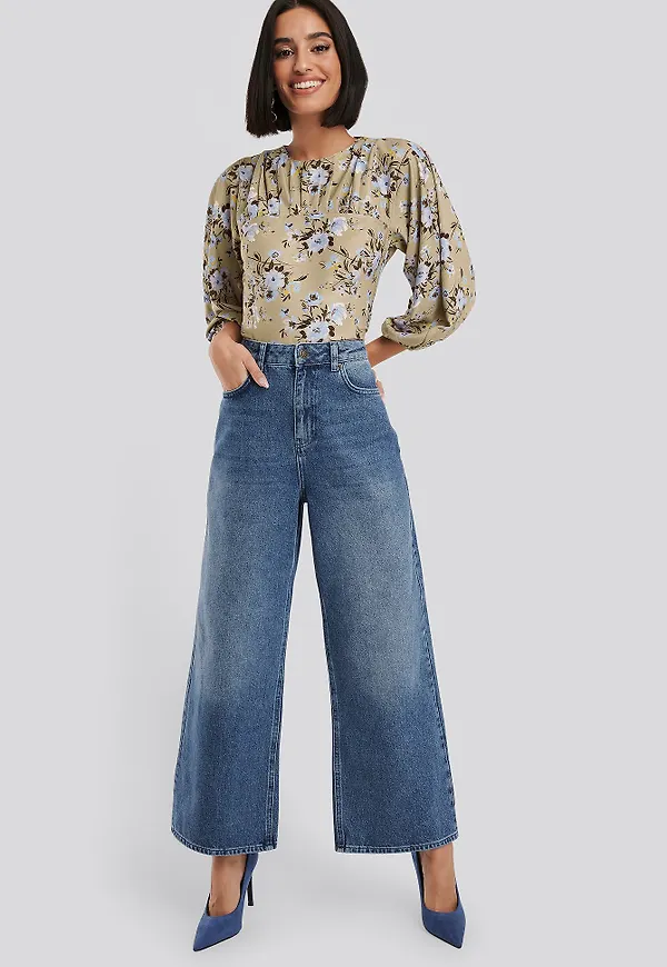 NA-KD Straight Fit Cropped Jeans - Blue