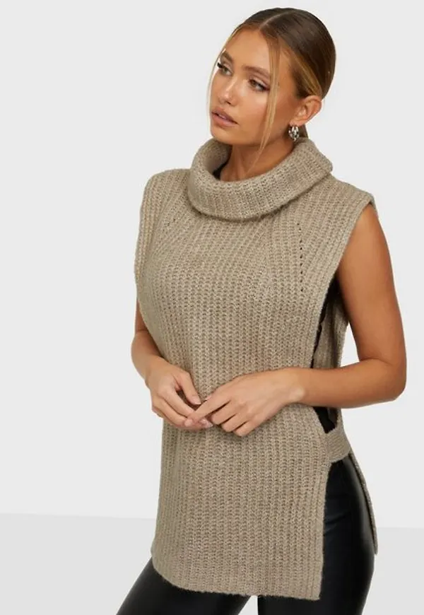 Jacqueline de Yong Jdybecca Life S/L Roll Neck Vest Kn Stickade västar Iron Melange