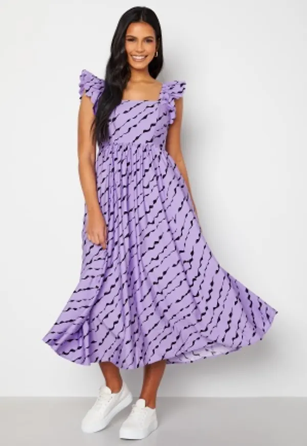 SELECTED FEMME Lara Scallop Sleeve Midi Dress Violet Tulip AOP:AOP 36