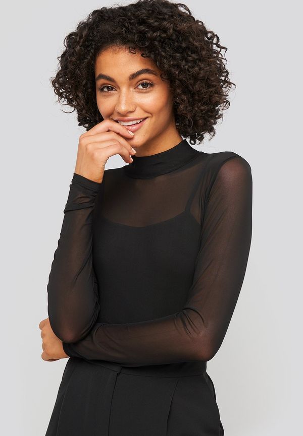 NA-KD Party Lined Mesh Polo Body - Black
