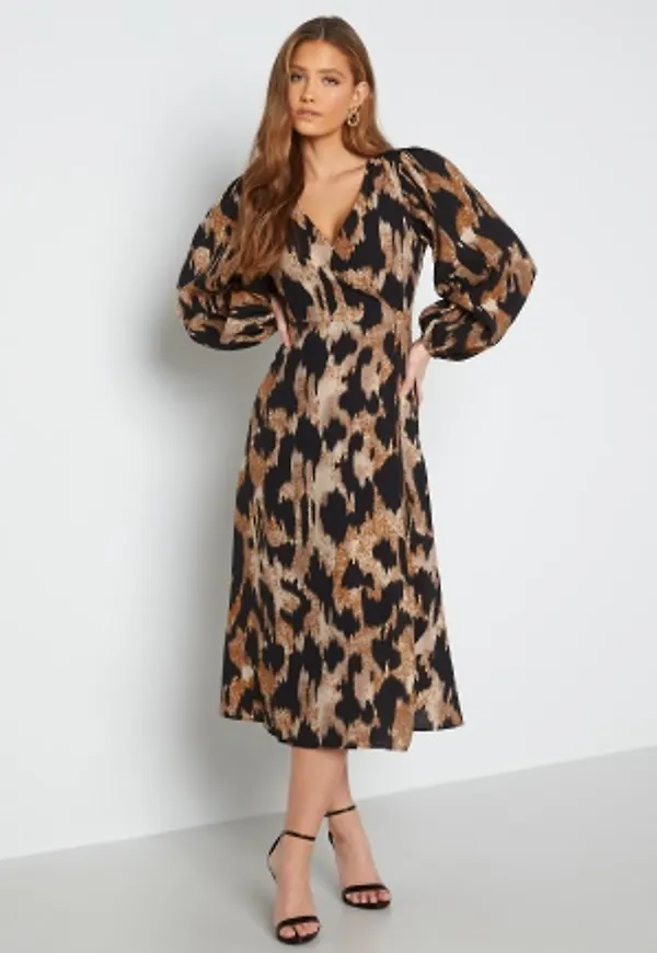 Object Collectors Item Leonora Wrap Midi Dress Fossil AOP Leo 34
