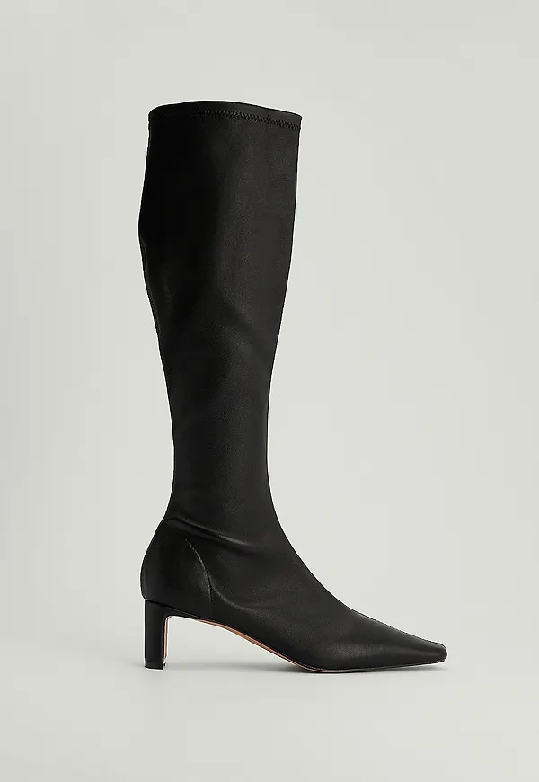 NA-KD Shoes Knähöga läderstövlar - Black