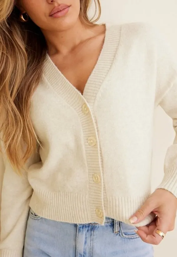Vero Moda Vmdoffy Ls V-Neck Button Cardigan G Cardigans Birch Melange