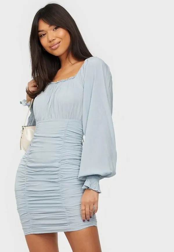 NLY Trend Square Neck Ruched Dress Fodralklänningar Blå