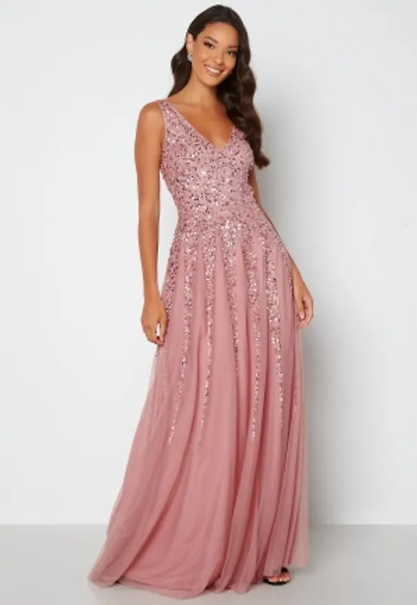 Goddiva Sunray Sequin Maxi Dress Rose XS (UK8)