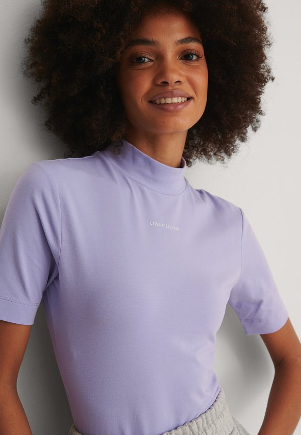Calvin Klein Organic Micro Branding Stretch Mock Neck - Purple