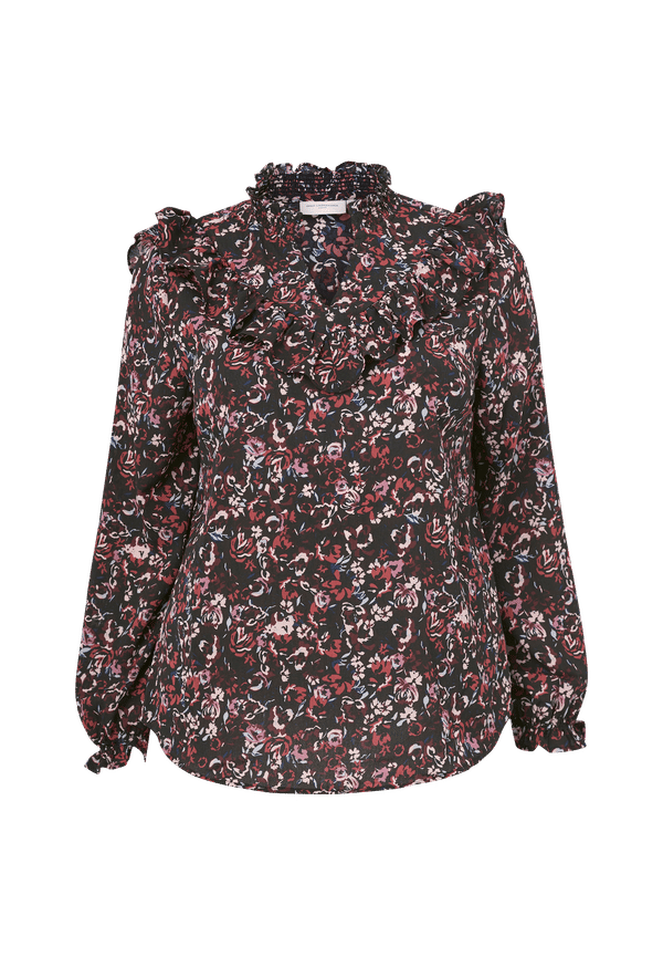 Only Carmakoma - Blus carFlower Dream LS Frill Top - Svart