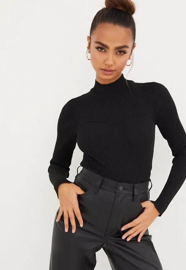 Only Onleva O-Neck Corsage L/S Pullover Stickade tröjor Black