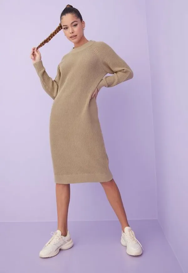 Pieces Pcolivia Ls O-Neck Knit Dress Bc Långärmade klänningar White Pepper