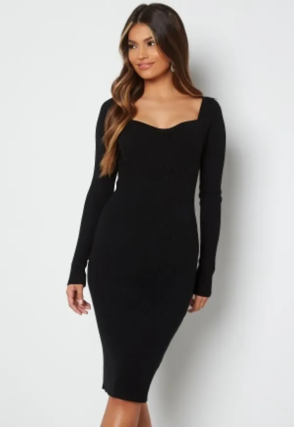 Blue Vanilla Sweetheart Rib Knit Midi Dress Black L