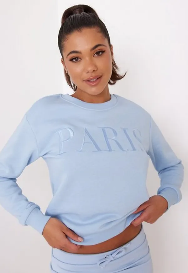 Jacqueline de Yong Jdyparis L/S Emb Sweat Jrs Sweatshirts Cashmere Blue Paris Embroidery