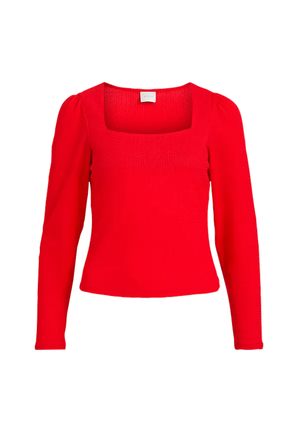 Vila - Topp viNeya Square Neck L/S Cropped Top - Röd