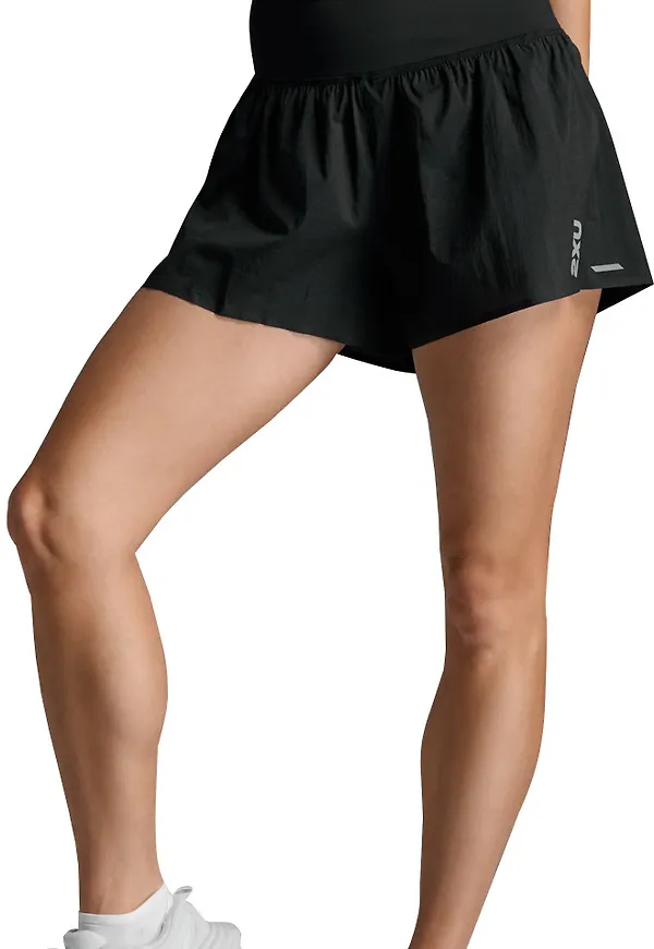 2XU Women's Aero Hi-Rise 2-In-1 3 Inch Shorts Black/silver Reflective