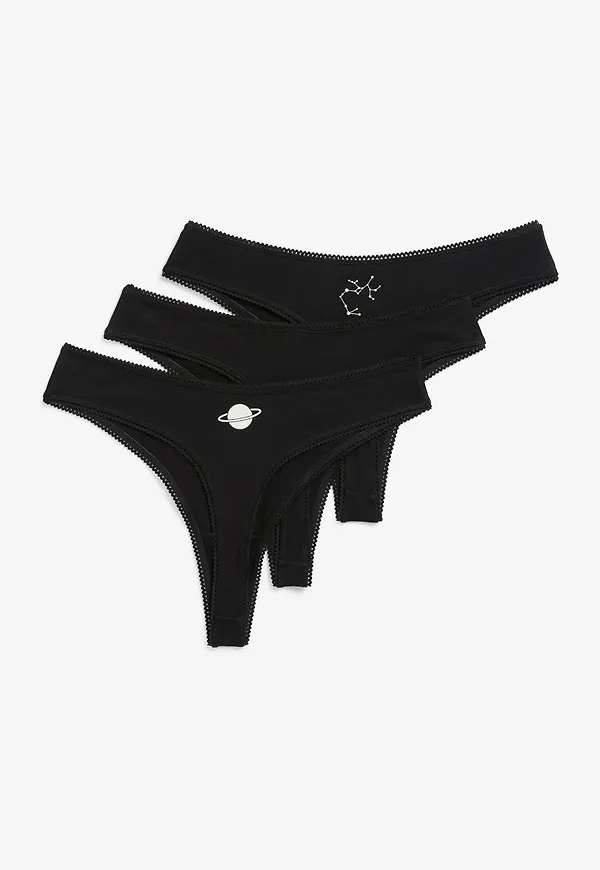 3-pack cotton thongs - Black