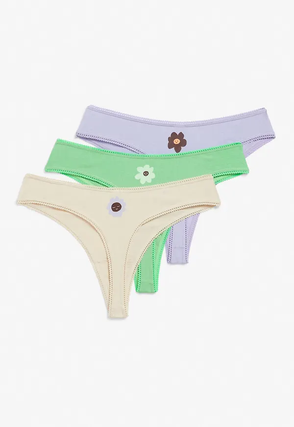 3-pack cotton thongs - Green