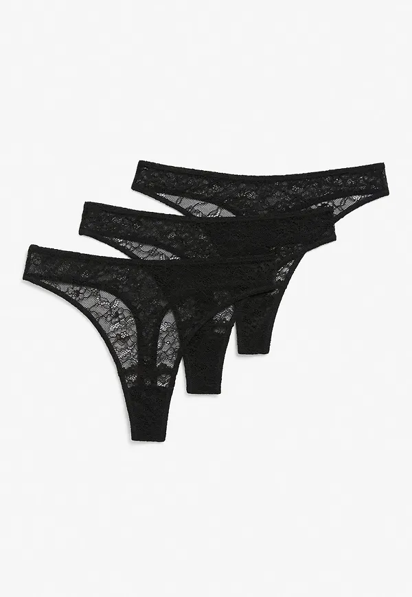3-pack lace thong briefs - Black