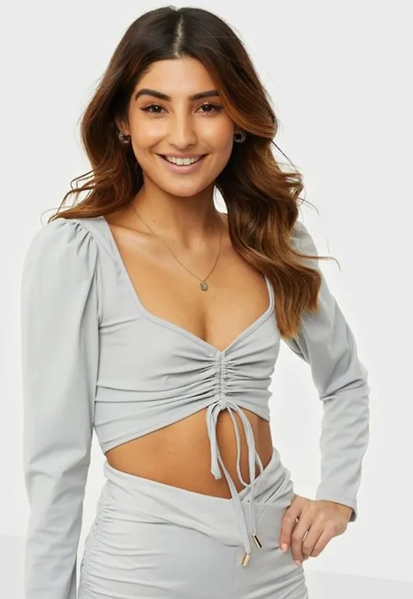 Rare London Puff Sleeve Drawstring Crop Top Långärmade toppar