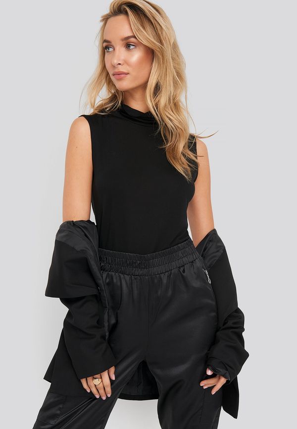 NA-KD Basic Turtle Neck Sleeveless Ribbed Jersey Top - Black
