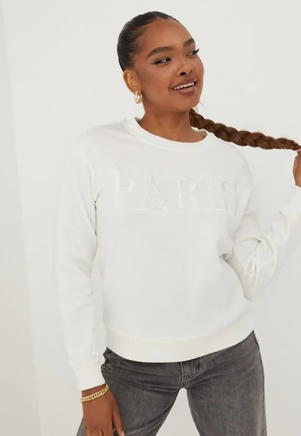Jacqueline de Yong Jdyparis L/S Emb Sweat Jrs Sweatshirts Vit
