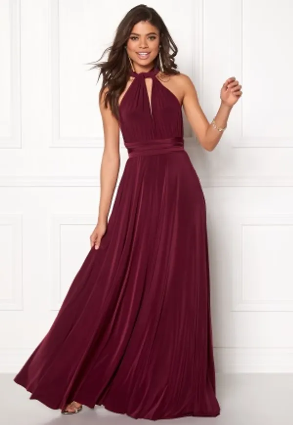 Goddiva Multi Tie Maxi Dress Wine-red L (UK14)