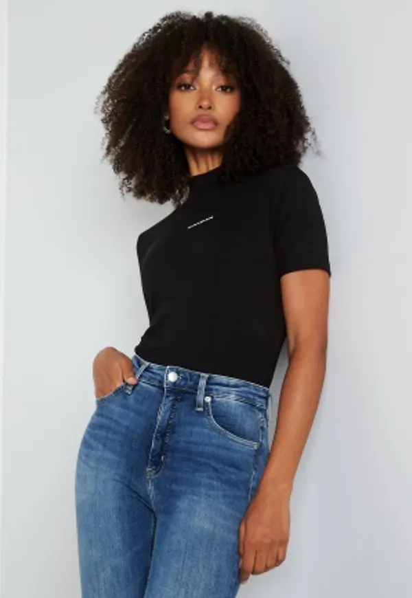 Calvin Klein Jeans Micro Branding Rib Baby Tee BEH Ck Black M