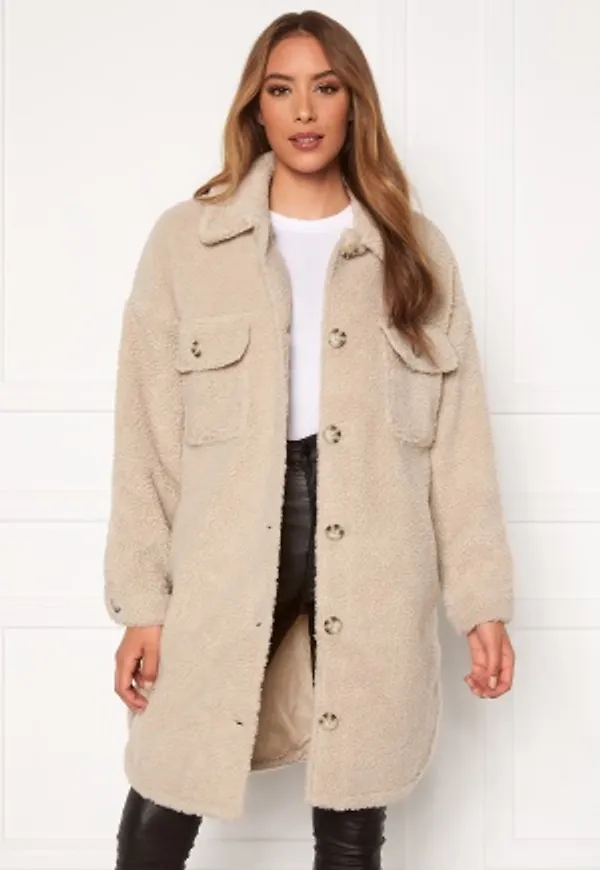 JDY Stella Teddy Shirt Jacket Cement L